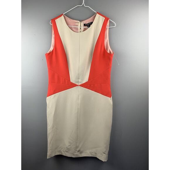 Sharagano Dress Womens 10 Sleeveless Orange/Tan colorblock Career Office NEW - Picture 1 of 6